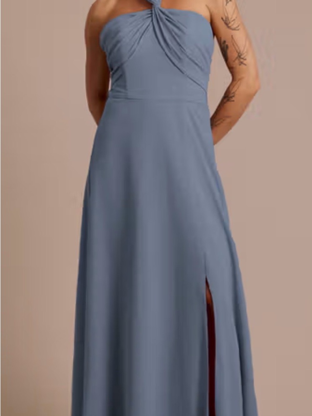 David's Bridal Strapless Convertible Maxi Formal Dress in Steel Blue
